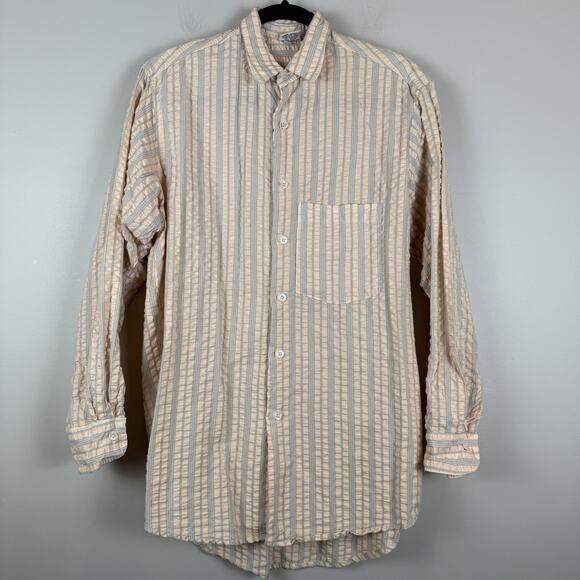 CP Shades San Francisco Crinkle Button Down Shirt Small Striped Beachy Preppy - Picture 1 of 8